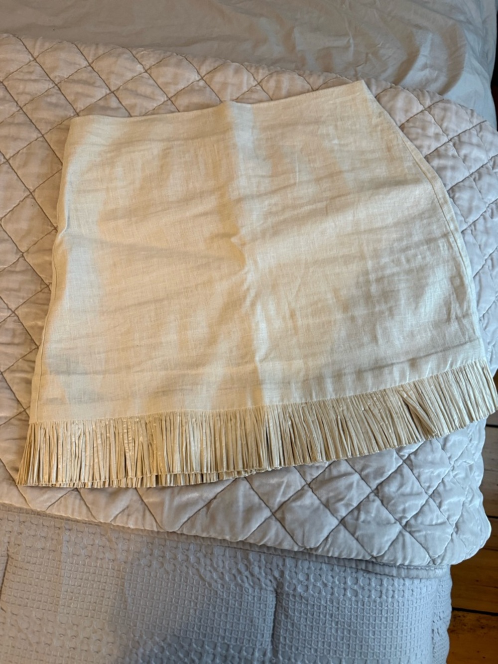 J crew Fringed Hem Cream Linen-Blend Mini Skirt